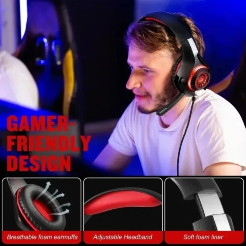 Gaming Headset With Mic Rgb - Przewodowy zestaw słuchawkowy do gier, nauszny,