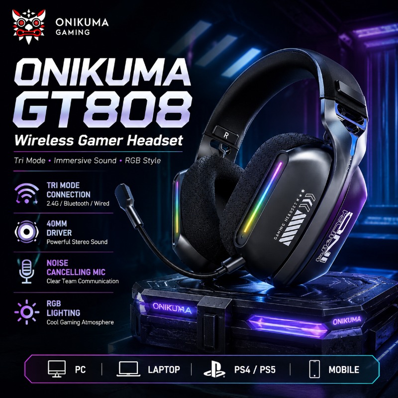Gaming Headset With Mic Rgb - Bezprzewodowy zestaw słuchawkowy do gier ONIKUMA