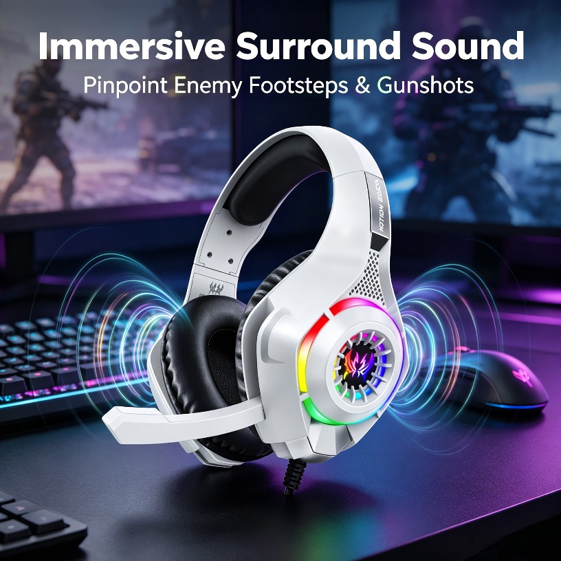 Gaming Headset With Mic Rgb - Przewodowe słuchawki gamingowe z mikrofonem, podświetleniem