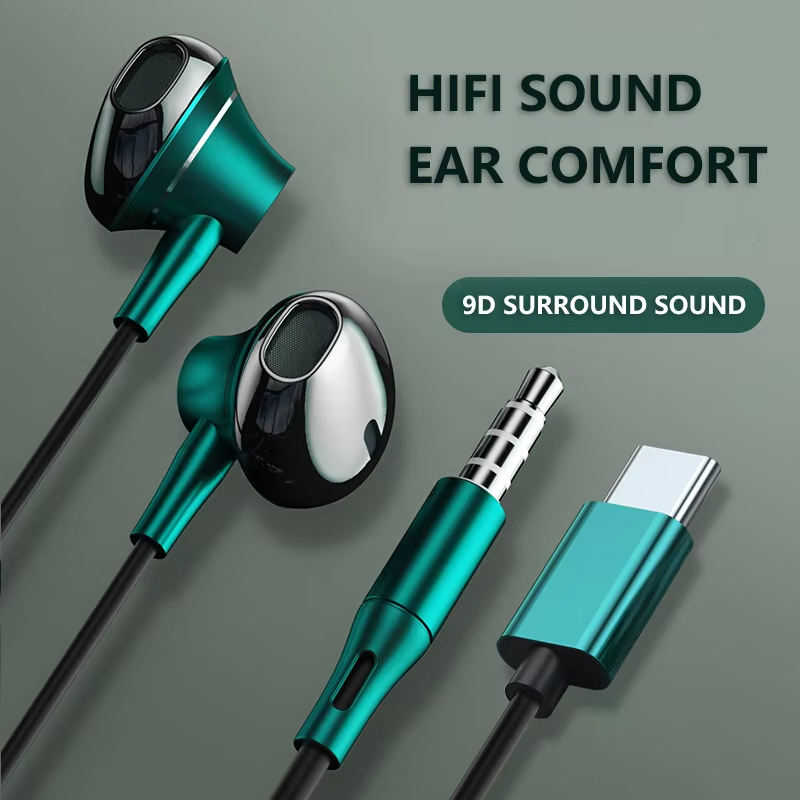 Type C Wired Earphones With Mic - Słuchawki 9D Bass Stereo Type C