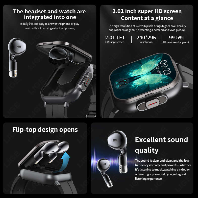 LIGE Nowy Smartwatch 2 w 1 TWS – Tws Earbuds Bluetooth 5.3 recenzja i cena