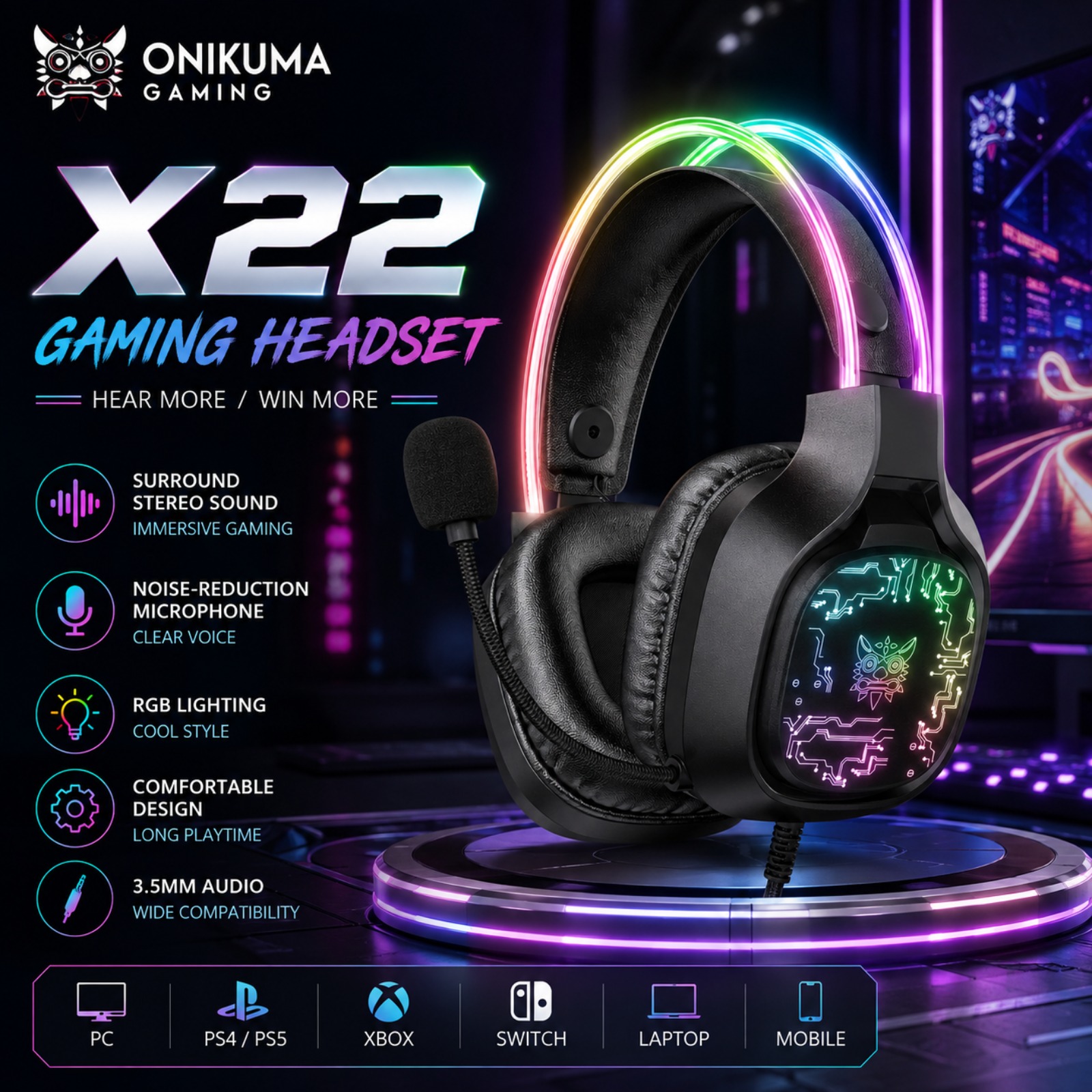Słuchawki gamingowe ONIKUMA X2 – Gaming Headset With Mic Rgb recenzja i cena