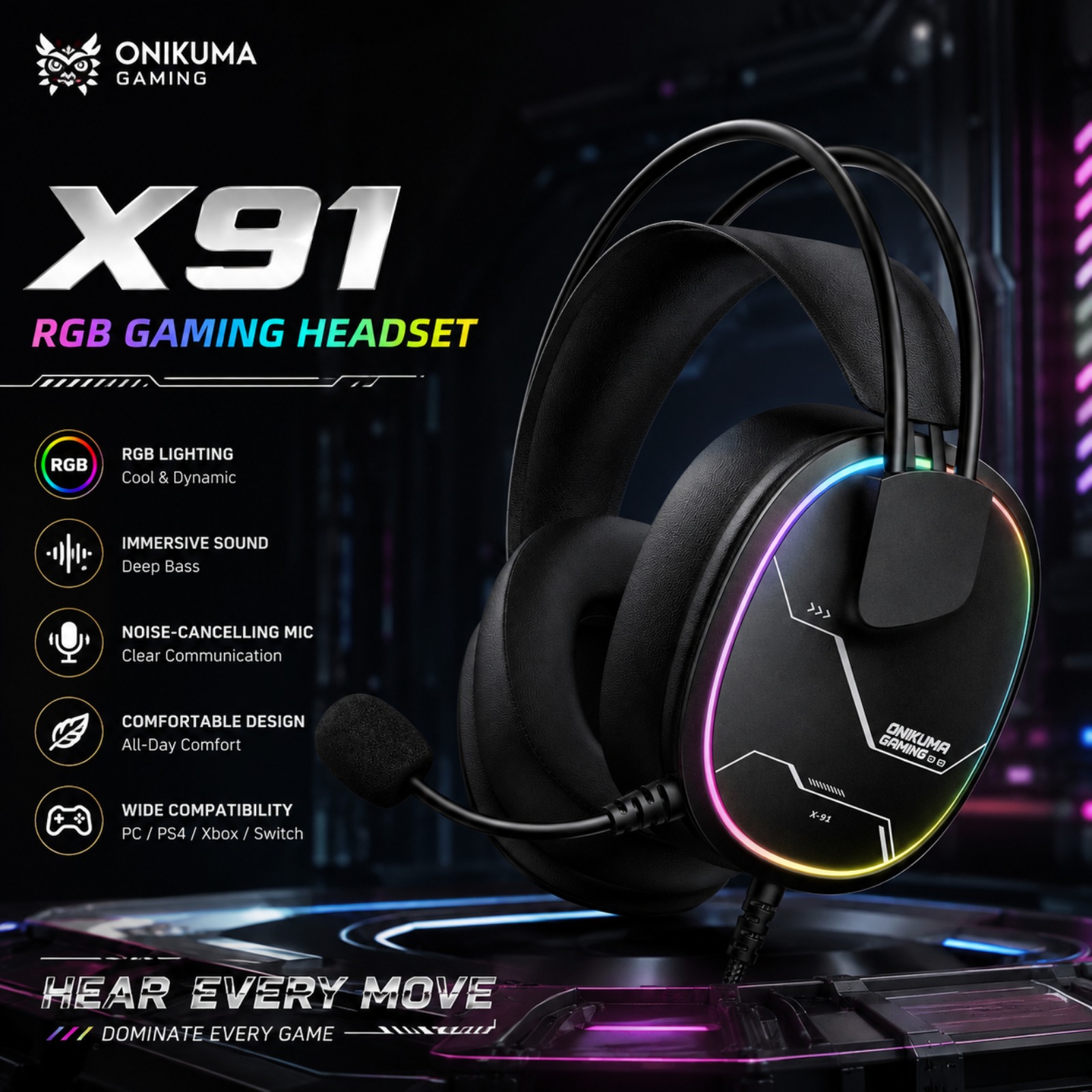 Słuchawki gamingowe ONIKUMA X9 – Gaming Headset With Mic Rgb recenzja i cena