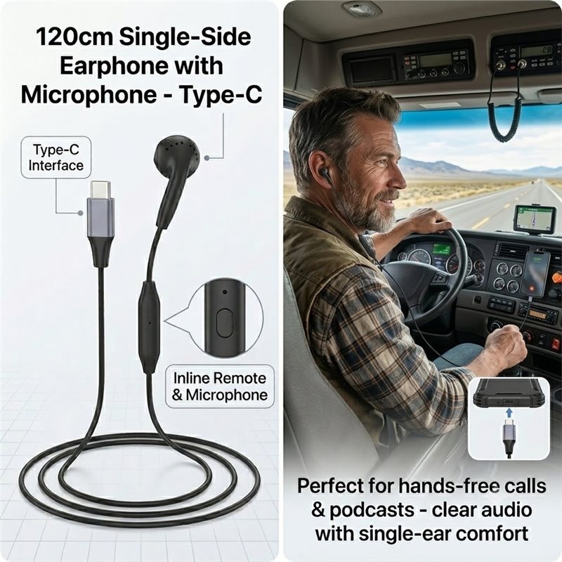 DT75BG Słuchawka Jednostronna  – Type C Wired Earphones With Mic recenzja i cena